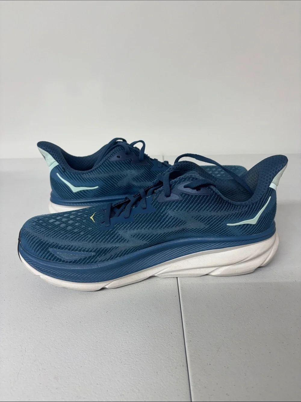 Hoka Blue Running Shoes with Yellow Logo